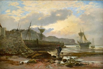  Samuel Canvas - Harbour at Low Tide Samuel Bough seaport scenes